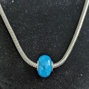 925 Silver and Blue Bracelet Charm with Turquoise Bead Fits On Pandora